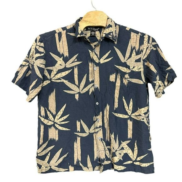 Tori Richard 100% Silk Blue Bamboo Short Sleeve Hawaiian Button Up Shirt Mens XL - Picture 1 of 4